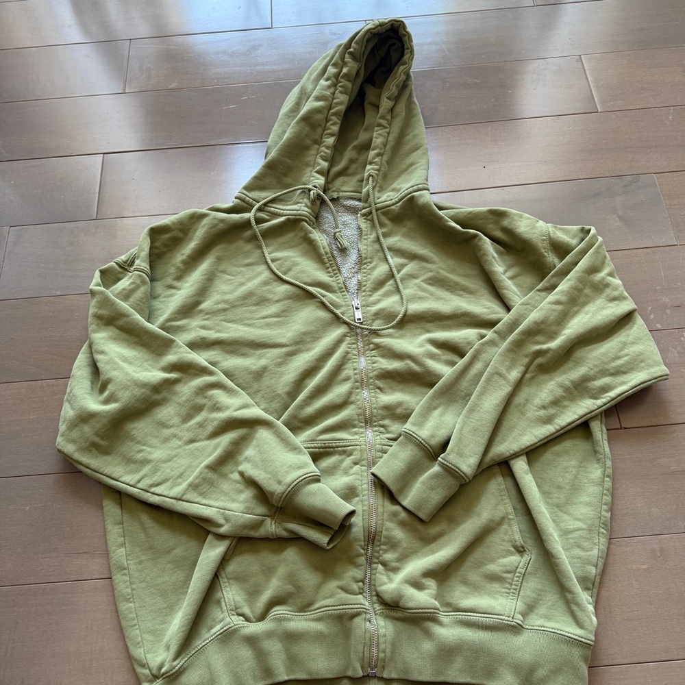 Brandy Melville Green Zip-Up Hoodie
